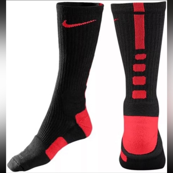 NIKE Hyper Elite Dri-Fit Cushioned Basketball Crew Socks Women’s US6-10 BlackRed - Picture 2 of 2